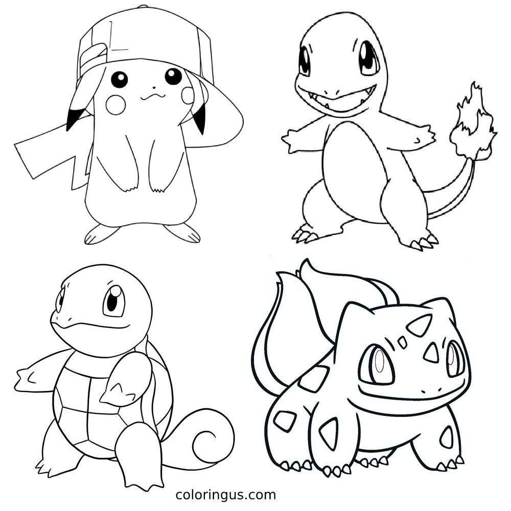 pikachu charmander squirtle bulbasaur coloring page