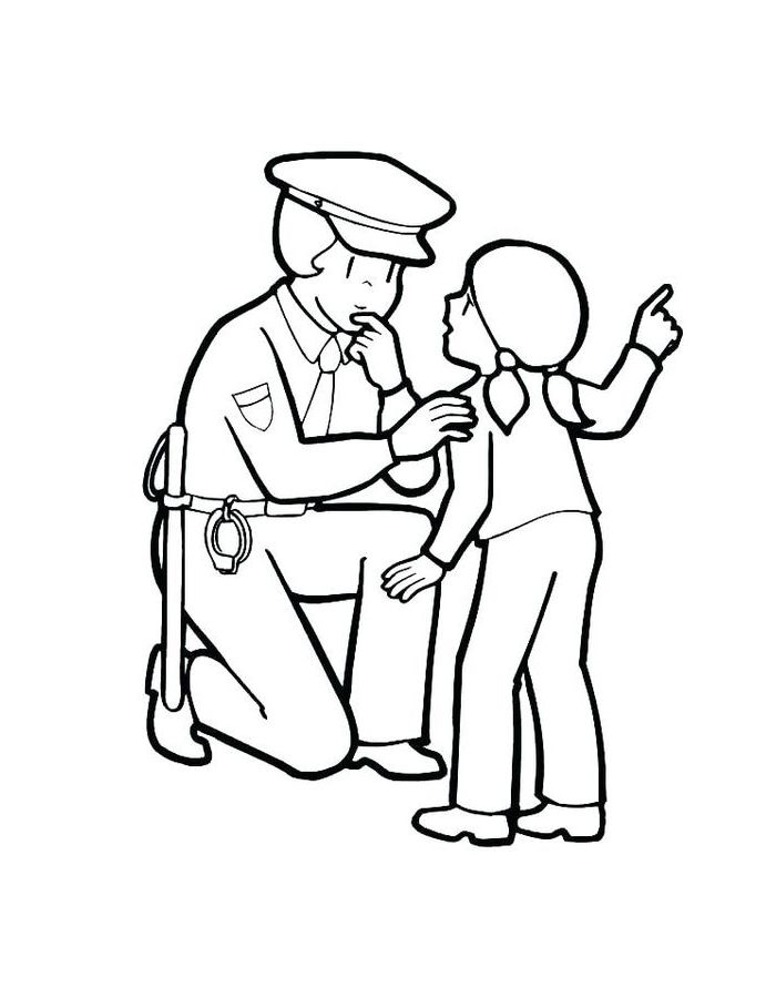 Police And Child Coloring Page