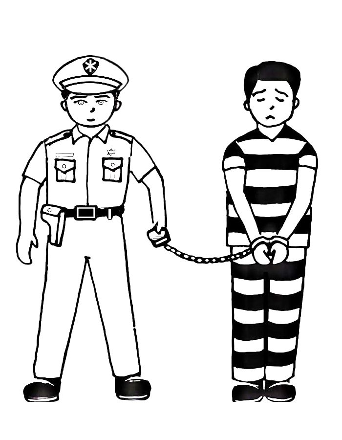 Police And Prisoners Coloring Page