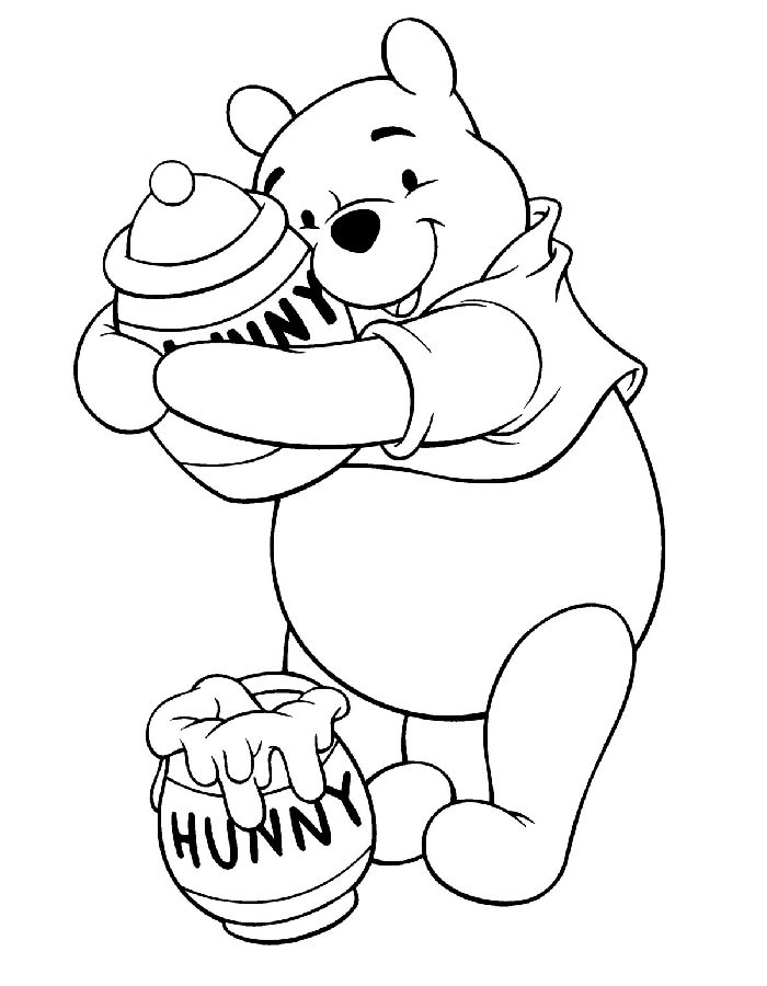 Pooh Bear Holding A Honey Pot And Jar Coloring Page