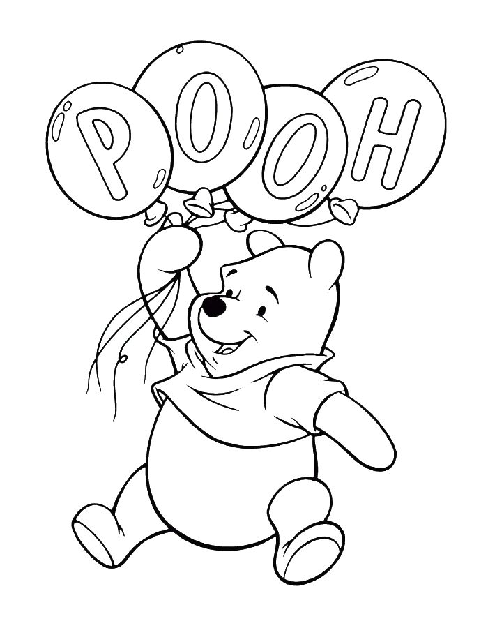Pooh Bear With Balloons Coloring Page