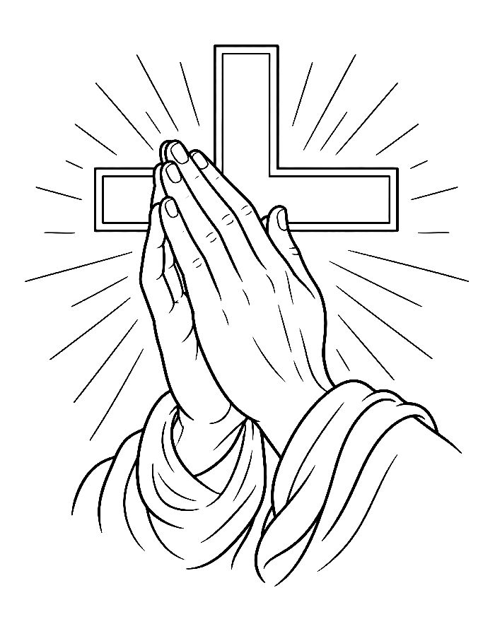 Praying Hands Before Cross, Faith Coloring Page