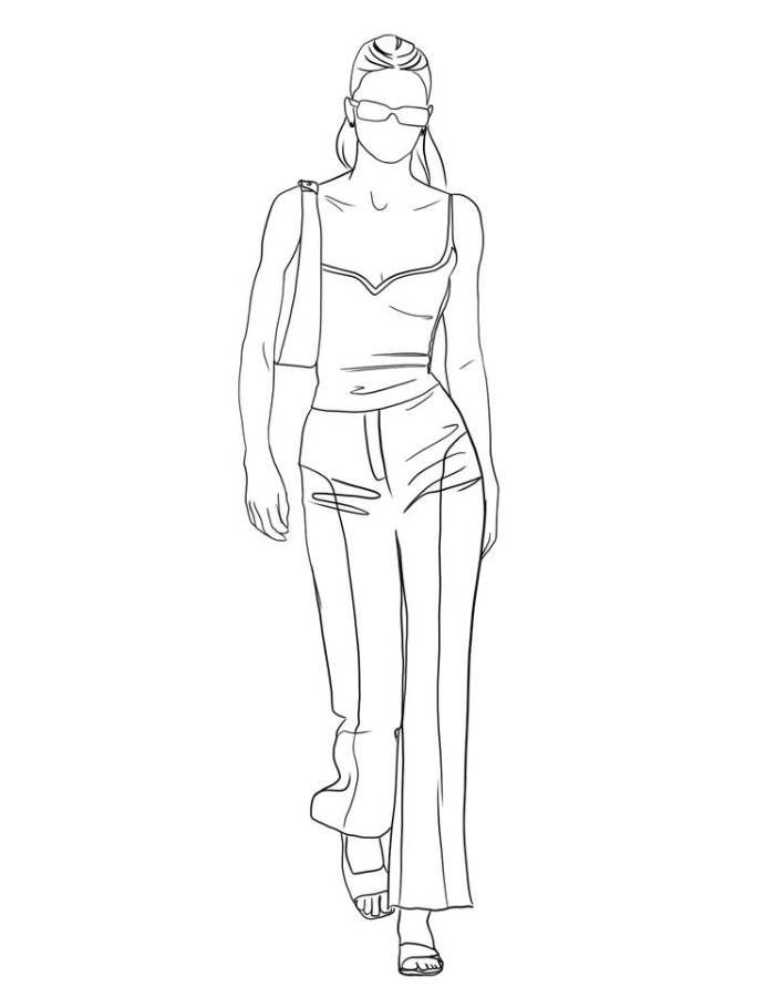 Preppy Woman Walking Coloring Page