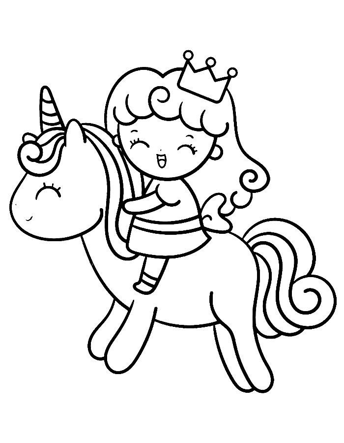 Princess Riding In A Unicorn Coloring Page