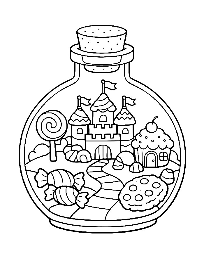 Print A Sweet Candy Castle Inside A Magical Potion Bottle Coloring Page