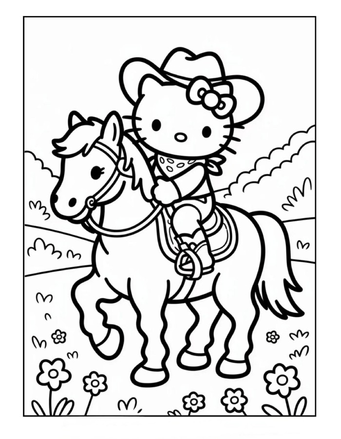 Print Cute Hello Kitty Cowboy Coloring Page