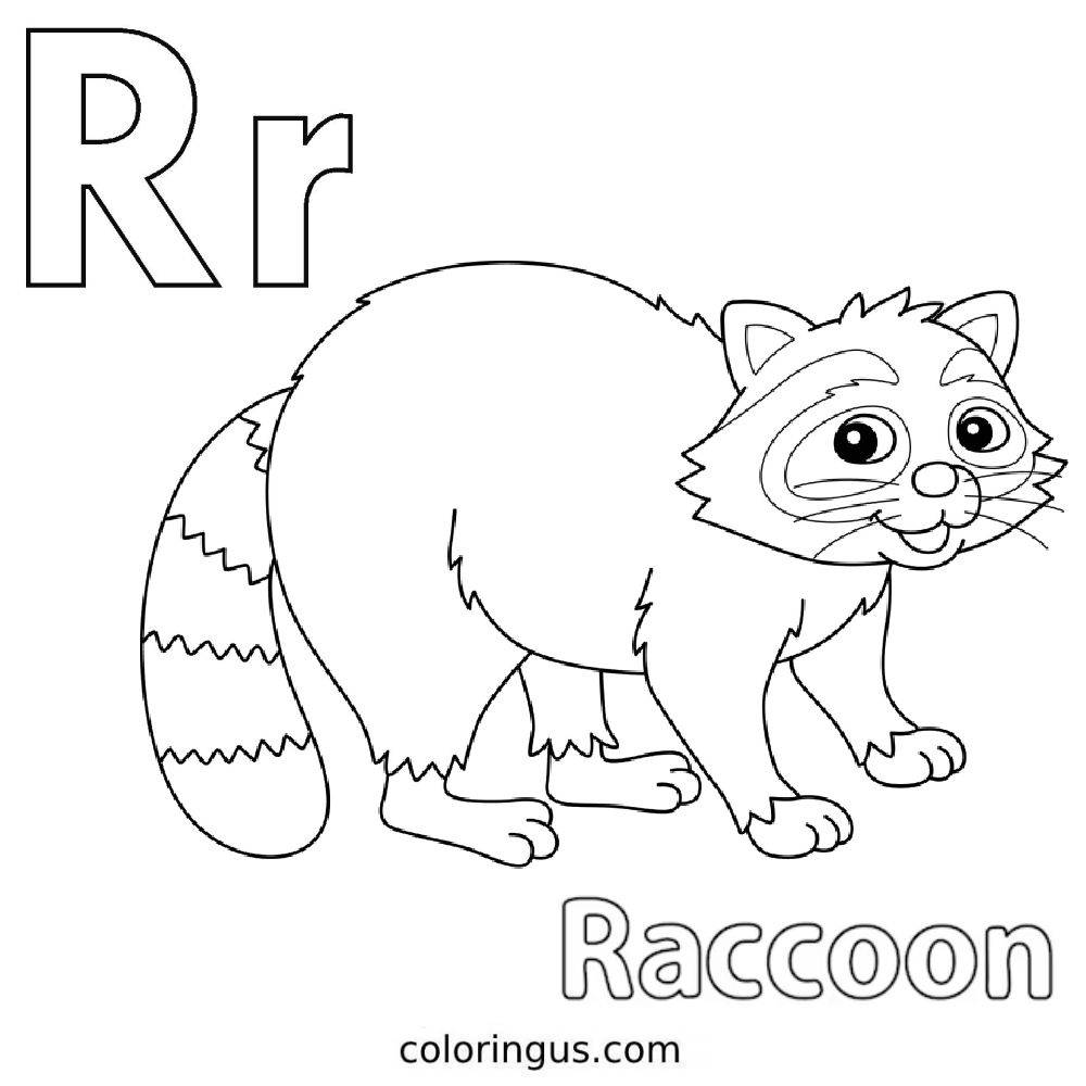 R For Raccoon Coloring Page