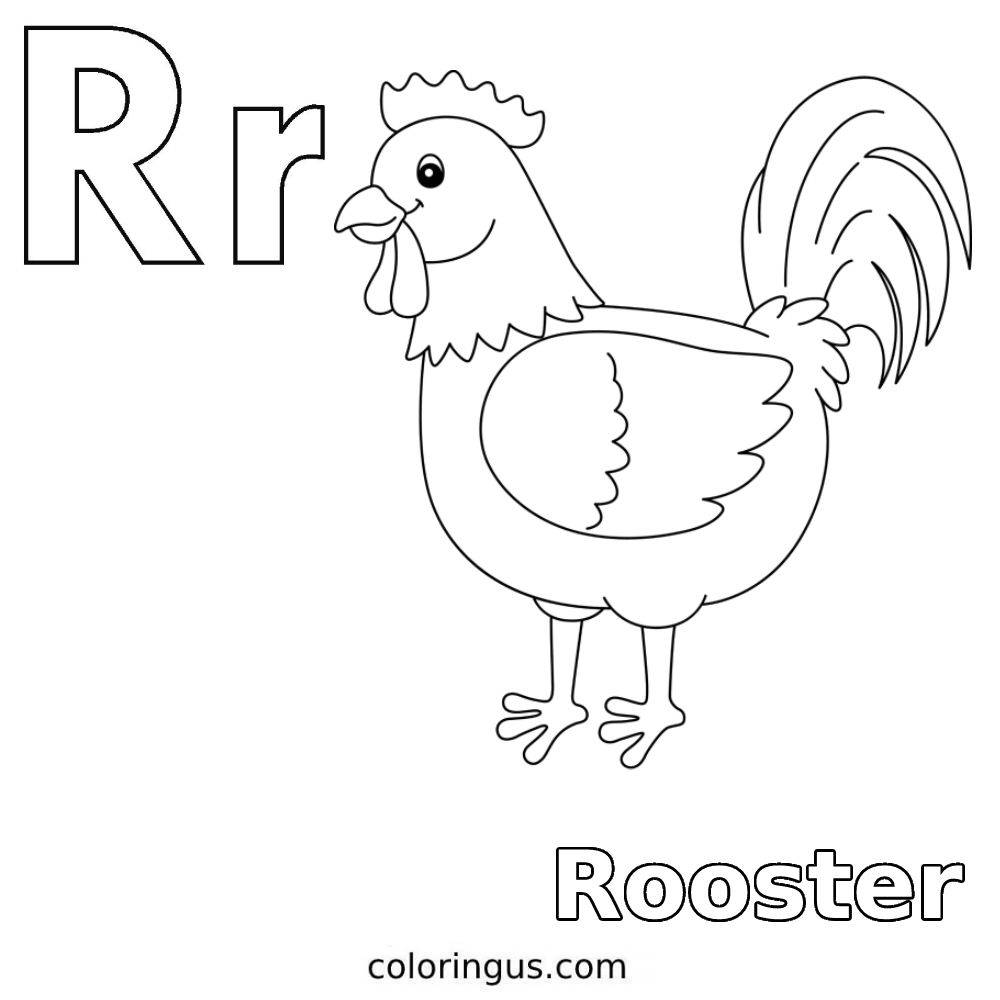 R For Rooster Coloring Page