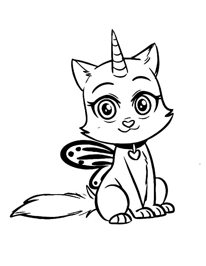 Rainbow Butterfly Unicorn Kitty Coloring Page