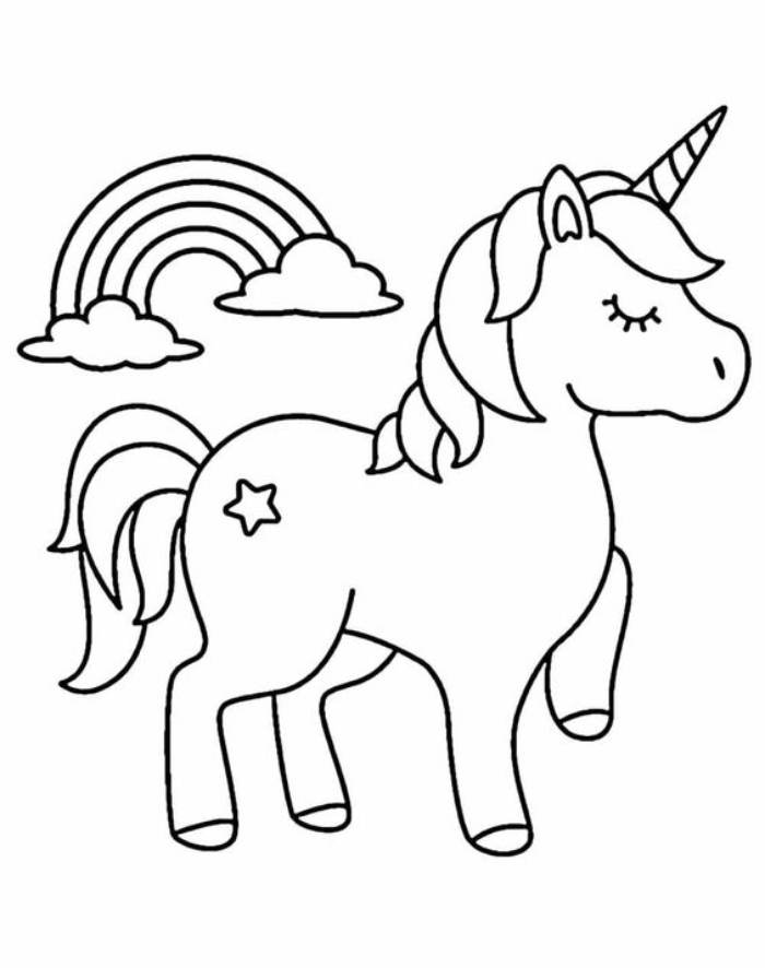 Rainbow Cute Unicorn Coloring Page