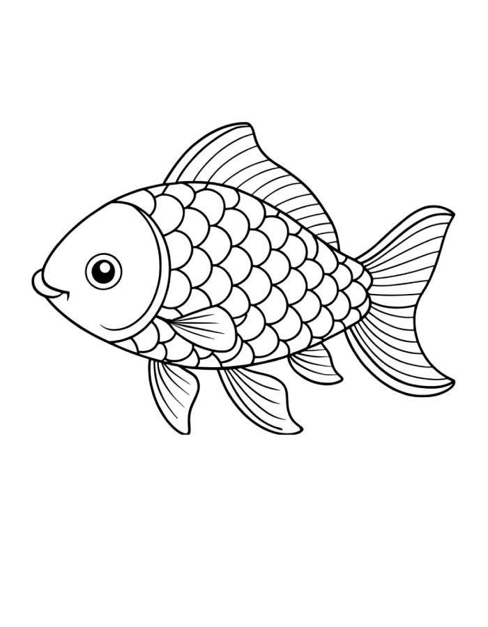 Rainbow Fish Simple Outline Coloring Page