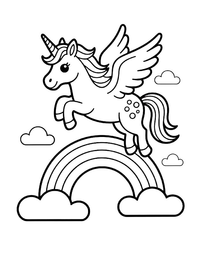 Rainbow Unicorn Coloring Page