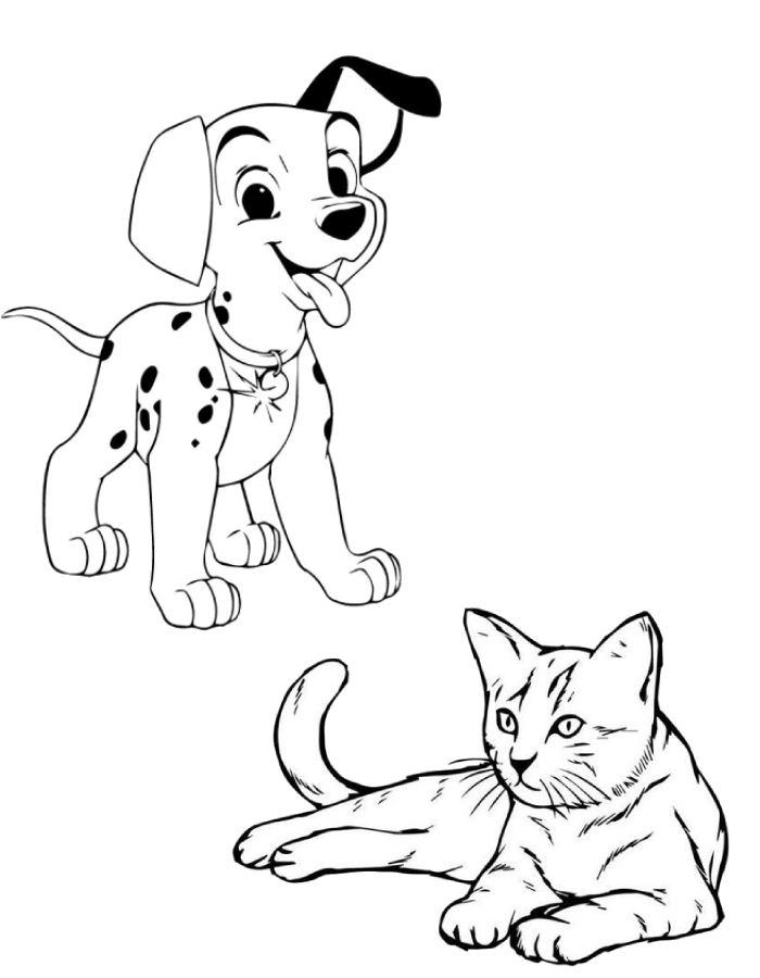 Realistic Dog And Cat Coloring Page