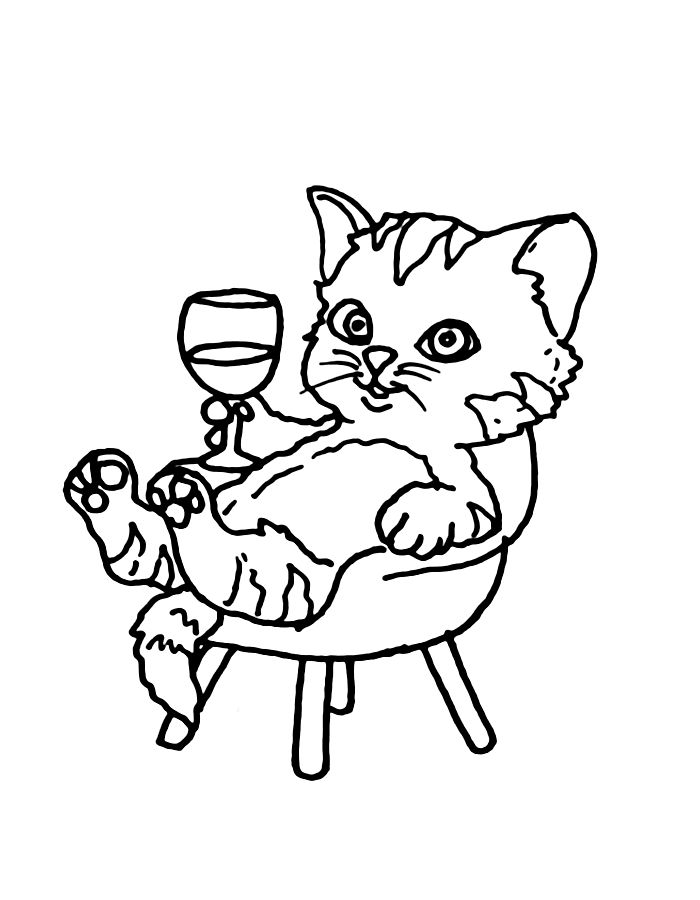 Relaxing Cat Easy Coloring Page