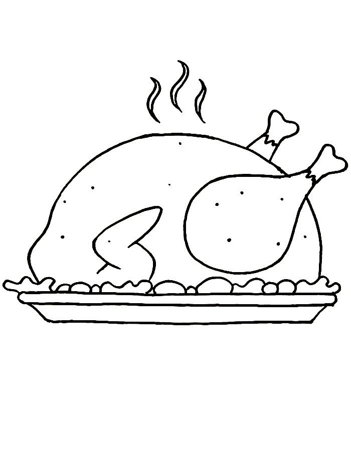 Roast Turkey Dinner Easy Realistic Coloring Page