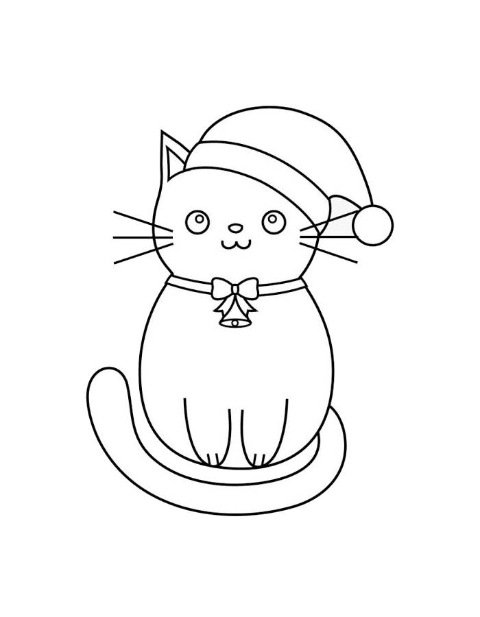 Santa Cat Line Art Coloring Page