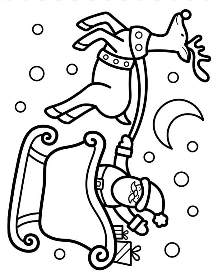 Santa Claus And Reindeer Line Art Coloring Page