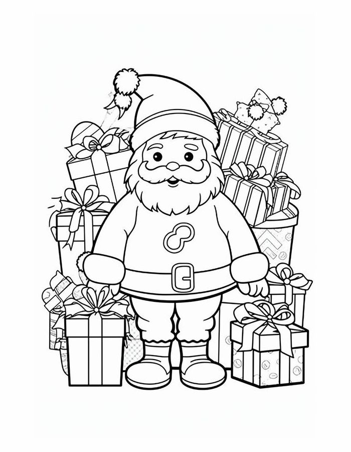 Santa With Gift Coloring Page