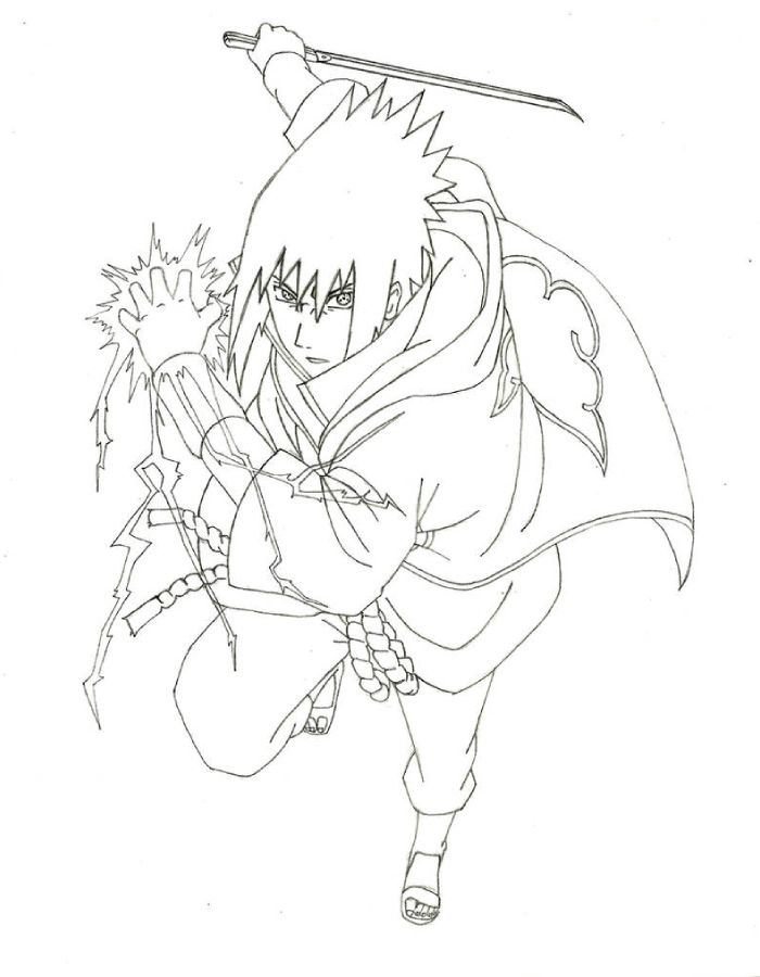 Sasuke Uchiha Black And White Drawing Coloring Page