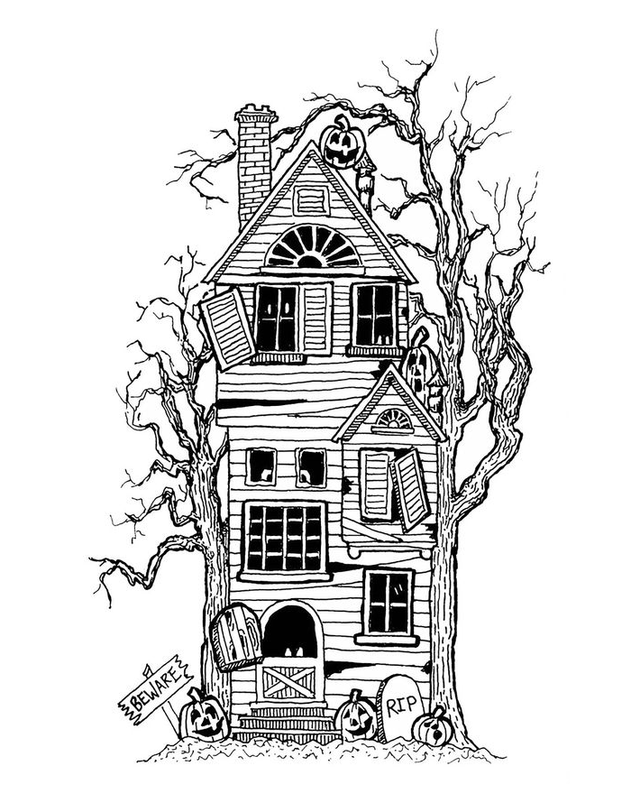 Scary House Printable Pdf House Coloring Page