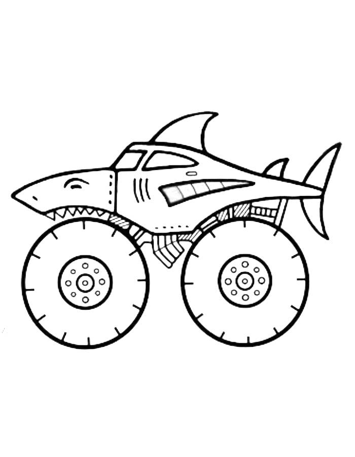 Shark Monster Truck Drawing Coloring Page