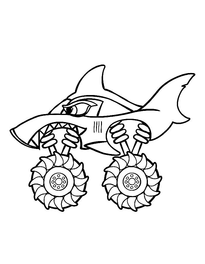 Shark Monster Truck For Kids Coloring Page