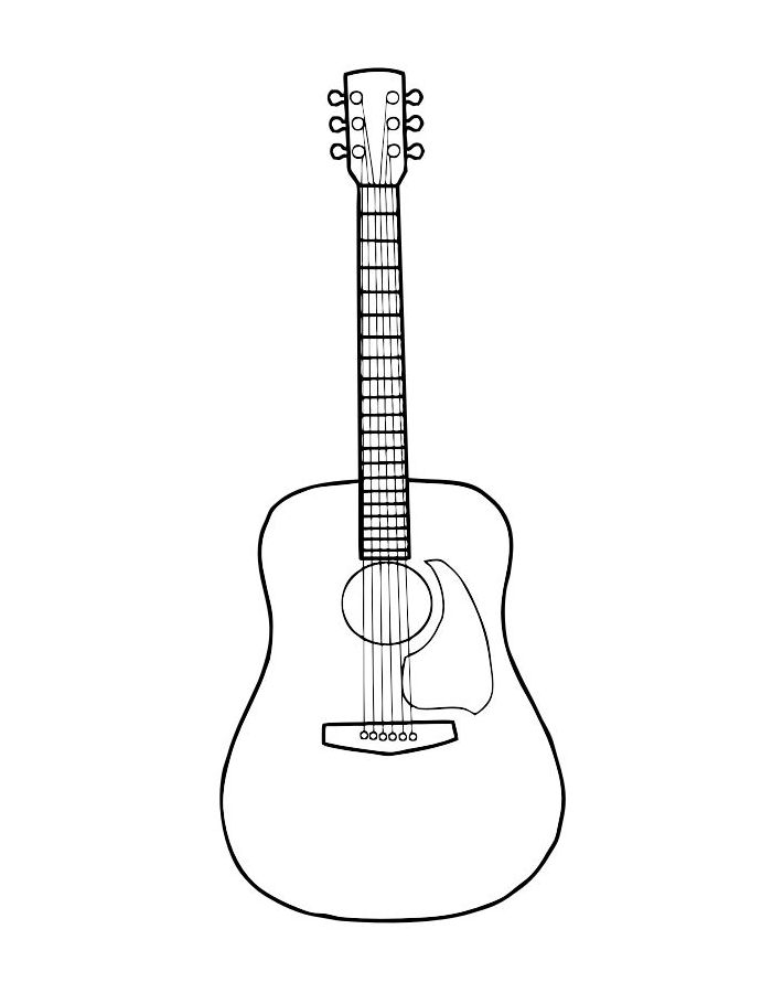 Simple Line Illustration Of An Acoustic Guitar Coloring Page