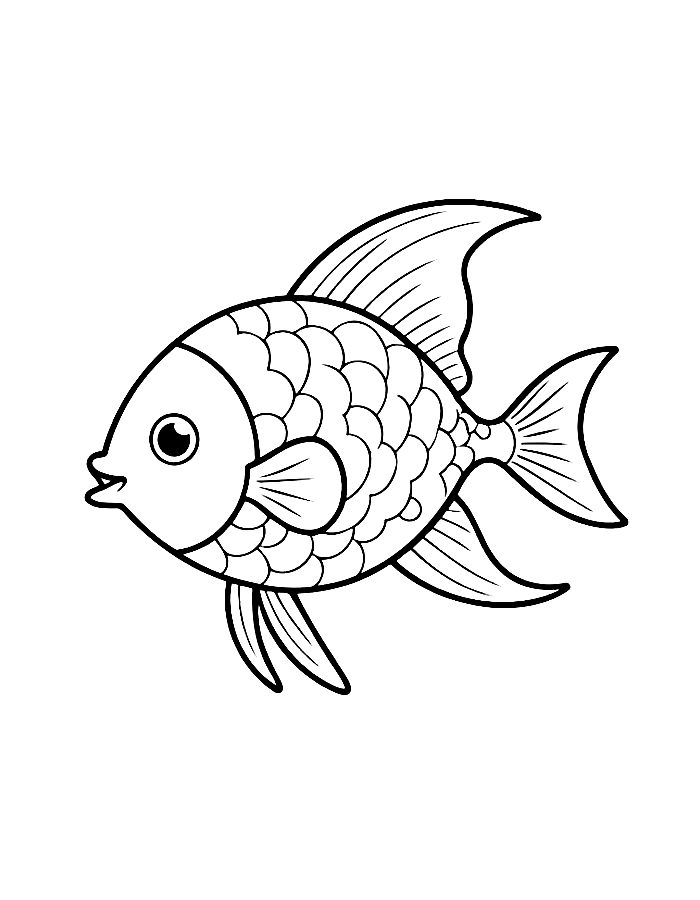 Simple Rainbow Fish Drawing For Toddlers Coloring Page