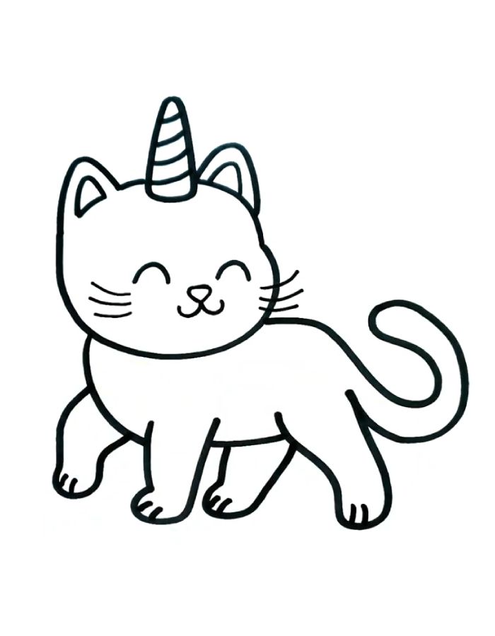 Simple Unicorn Cat Coloring Page