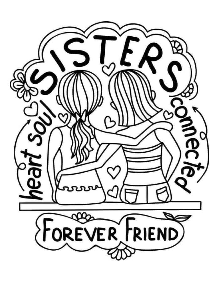 Sisters Connected Forever Friends Coloring Page