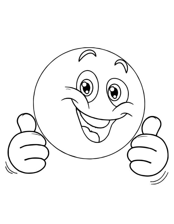 Smiling Cartoon Face Giving Two Thumbs Up Coloring Page
