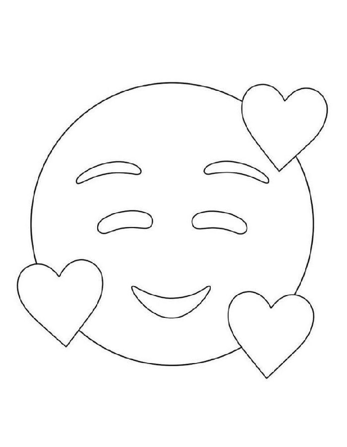 Smiling Face Surrounded By Three Hearts Coloring Page