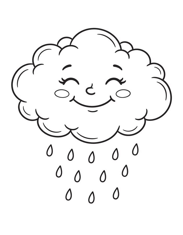 Smiling Rain Cloud With Falling Raindrops Coloring Page
