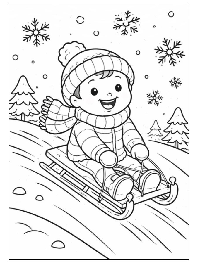 Snowy Winter Landscape Coloring Page