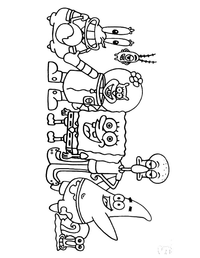 SpongeBob And His Friends For Kids Coloring Page