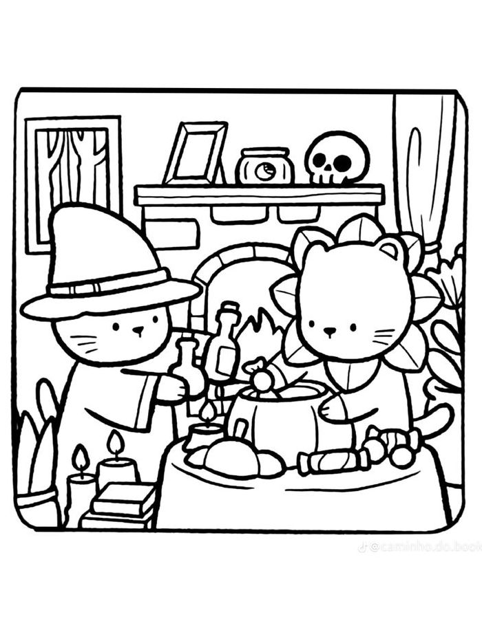 Spooky Cat Coloring Page