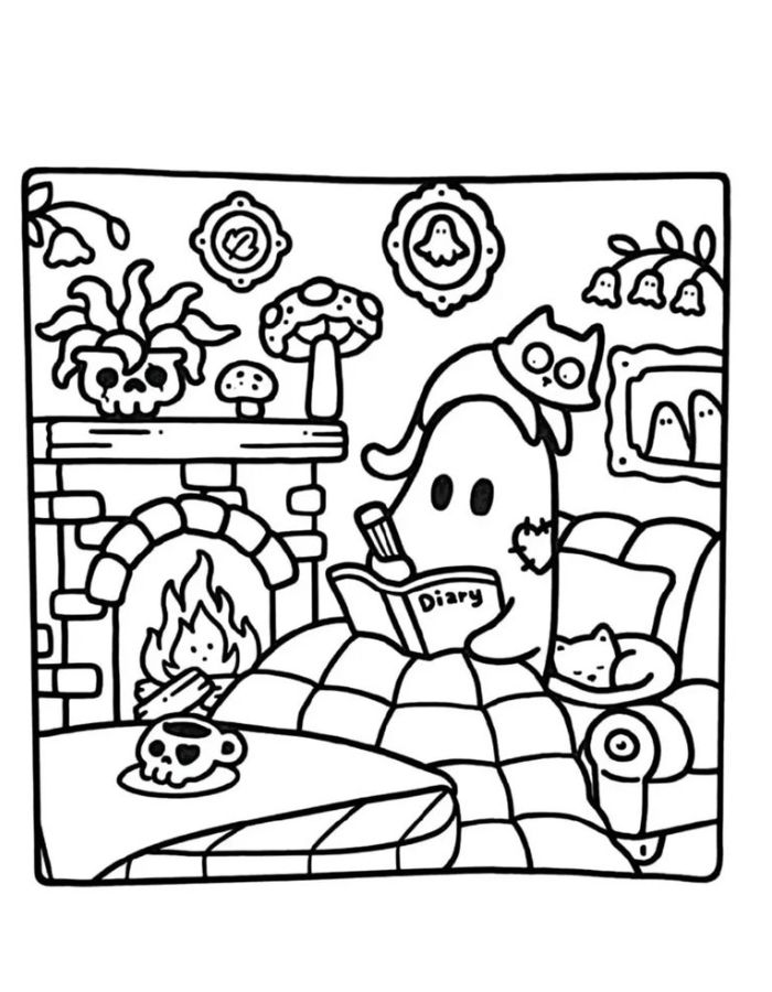 Spooky Cutie Balck And White Coloring Page