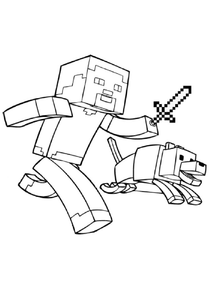  Steve And Dog In Minecraft Coloring Page