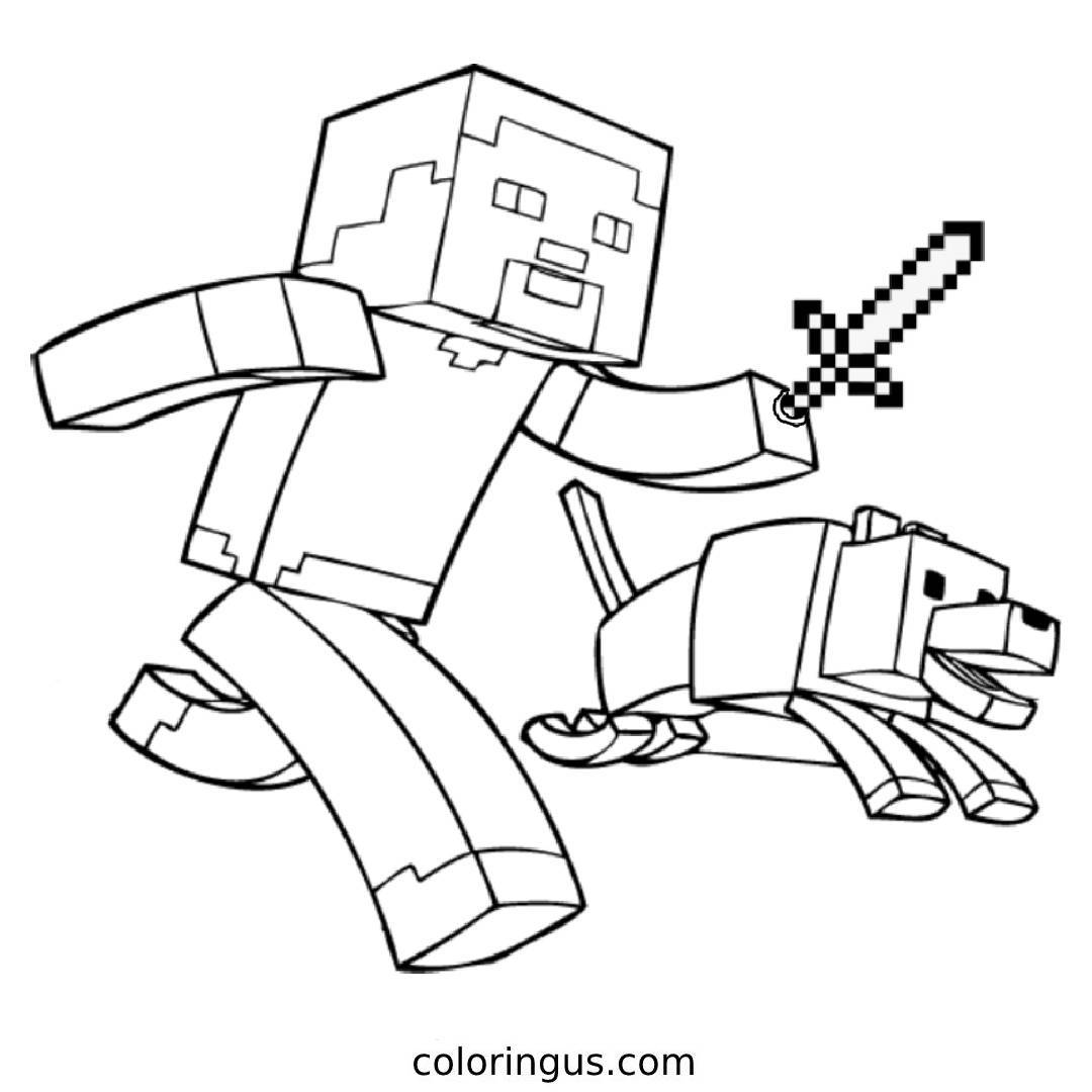  Steve And Dog In Minecraft Coloring Page