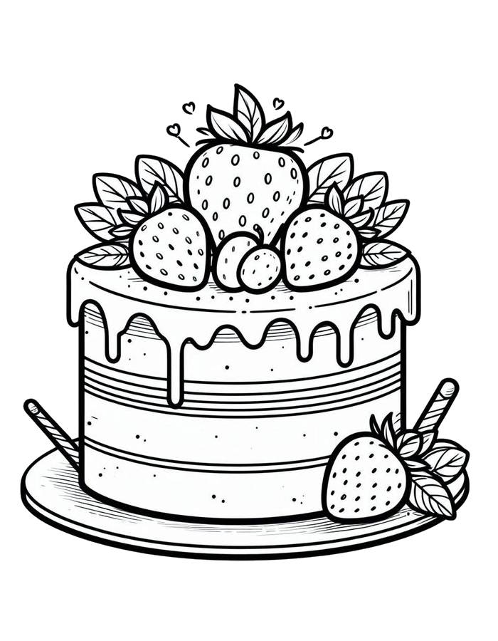 Strawberry Cake Outline Pdf Coloring Page