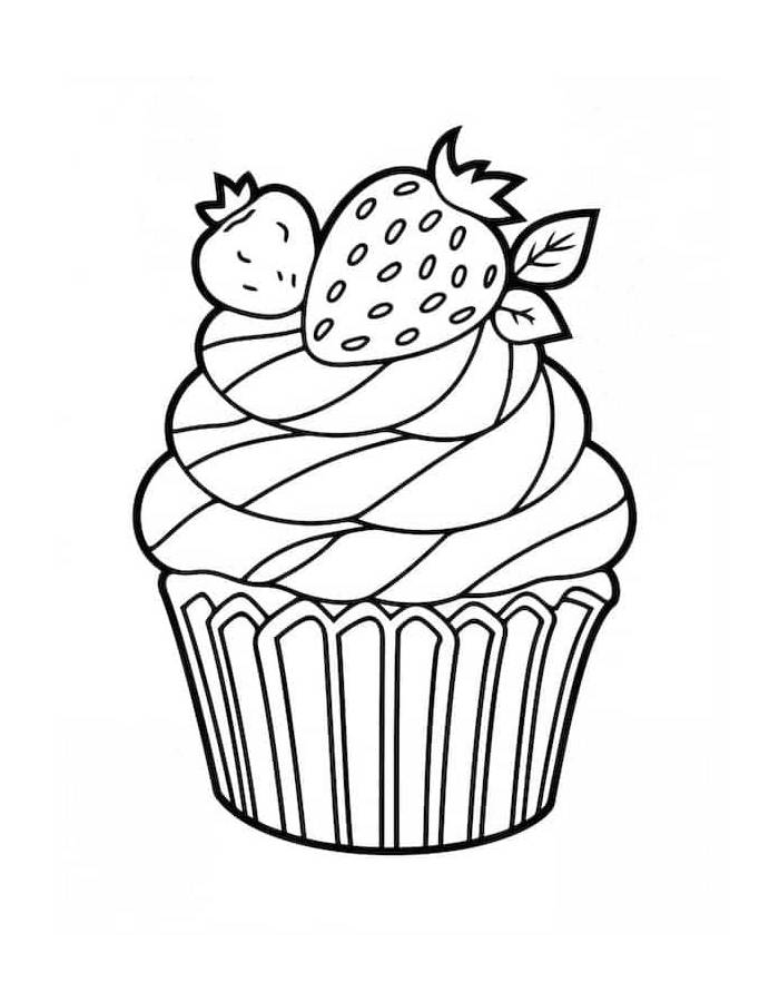 Strawberry Cupcake Outline Pdf Coloring Page