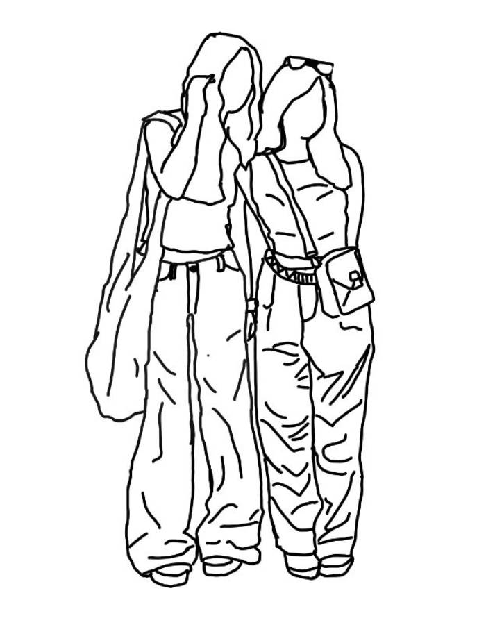 Stylish Best Friends Together Coloring Page