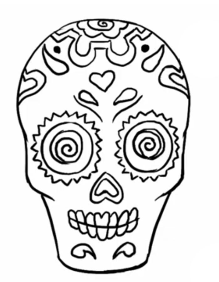 Sugar Skull Easy Drawing Coloring Page