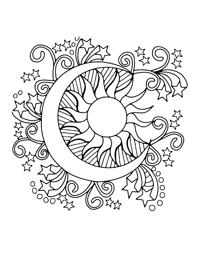 Sun And Moon Adult Coloring Page