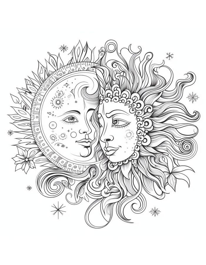 Sun And Moon Mandala Coloring Page