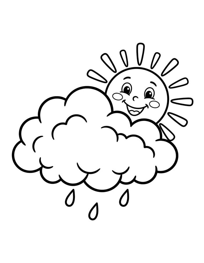 Sun Behind A Fluffy Rain Cloud Coloring Page