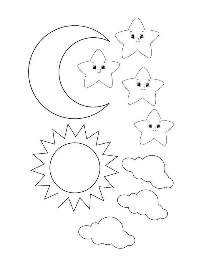 Sun Moon Stars Coloring Page