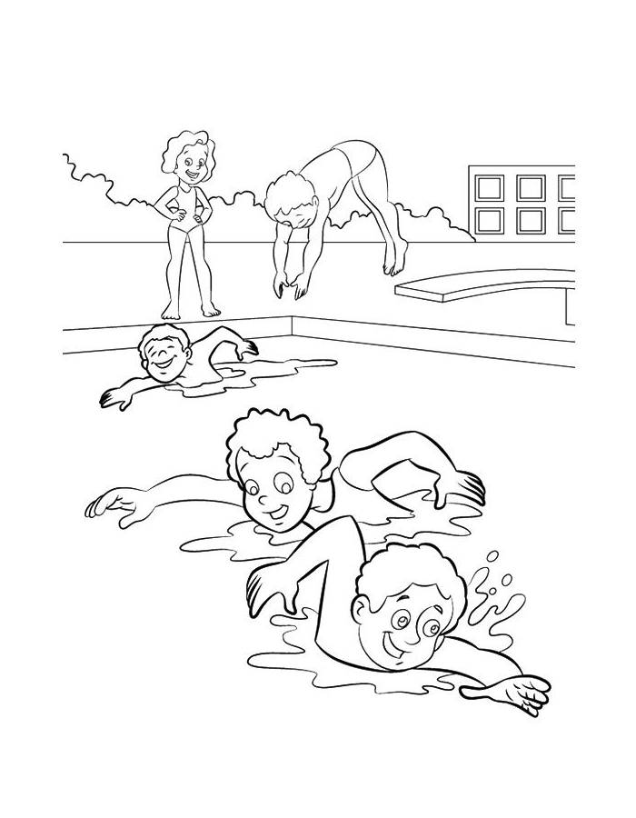 Swimming Drawing Easy Coloring Page