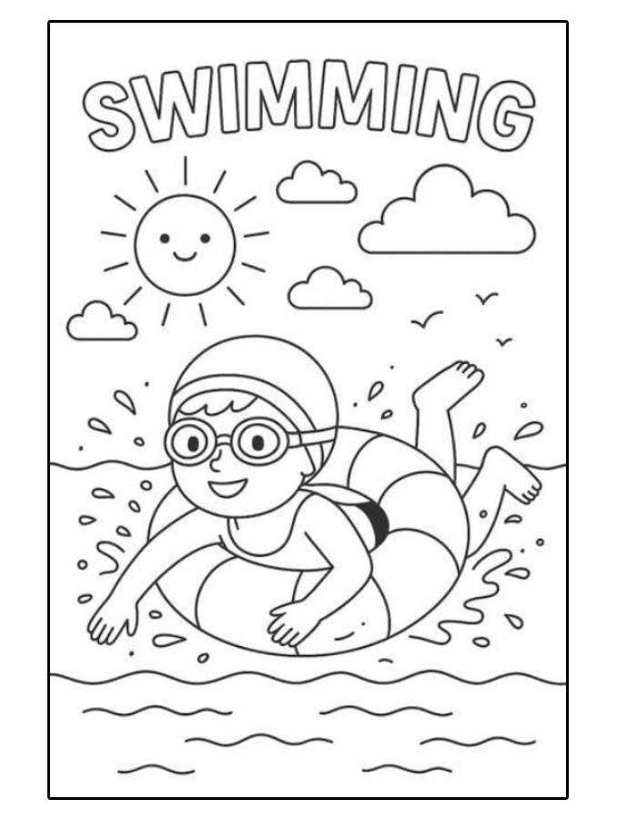 Swimming Kid Coloring Page