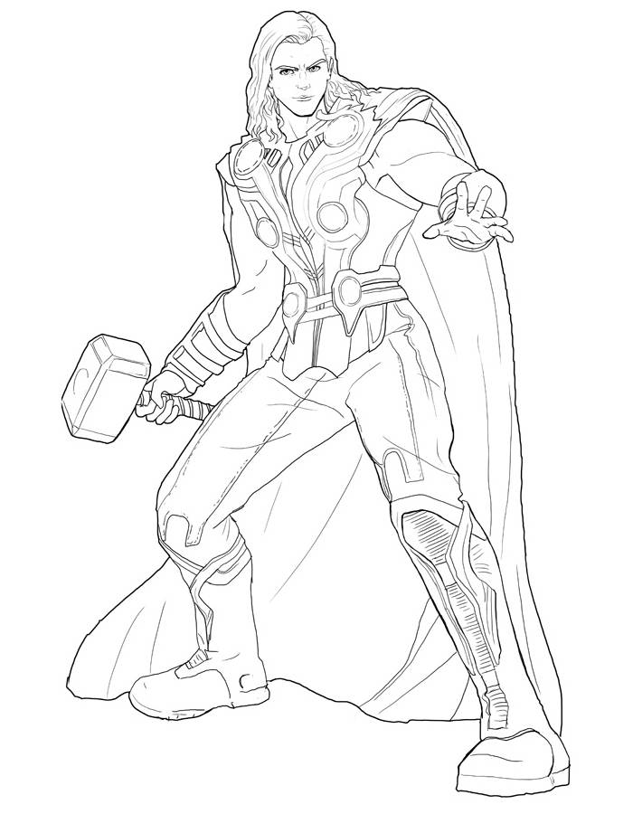 Thor Line Art Coloring Page